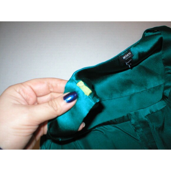 NWT Worth NY Womens 14 Top Designer New York Blouse Silk Blue Emerald Aqua Teal - Picture 6 of 6